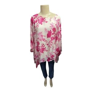 Elena Baldi Women’s Silk Floral Flowy/Loose Style Pink Ivory Blouse Size L